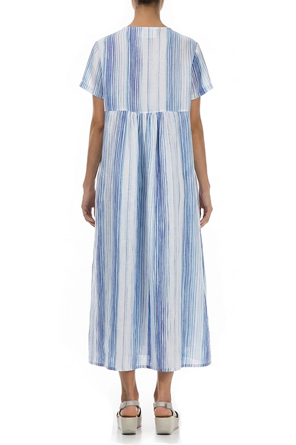 Romantic Blue Wash Stripe Linen Dress 2
