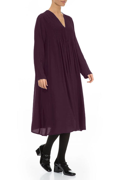 Romantic Deep Plum Silk Bamboo Midi Dress