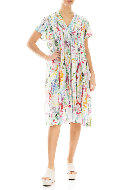 Romantic Front Tucks Colour Splash Silk Bamboo Dress 3