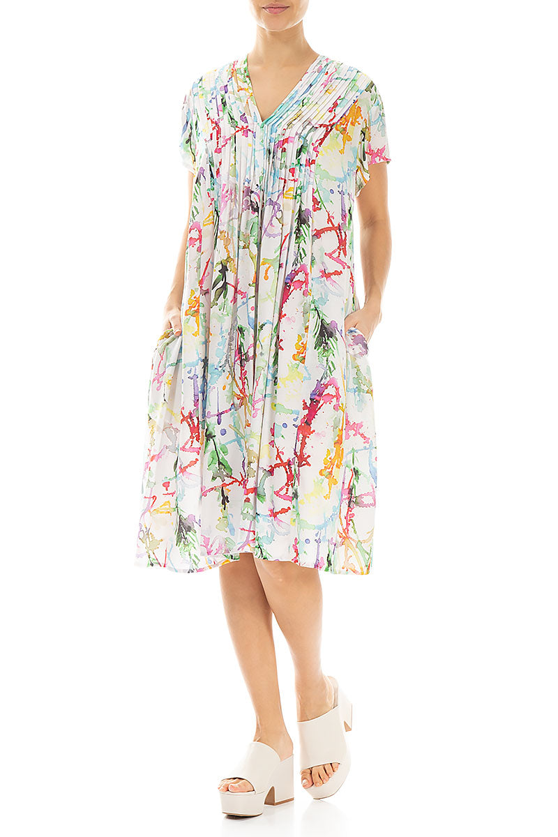 Romantic Front Tucks Colour Splash Silk Bamboo Dress 4