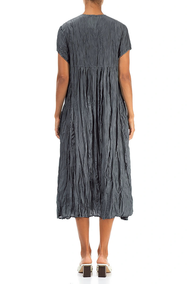 Romantic Graphite Crumpled Pure Silk Dress 2