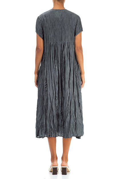 Romantic Graphite Crumpled Pure Silk Dress 2