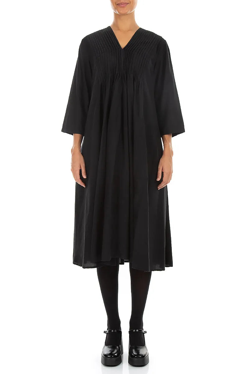Romantic Pin Tuck Black Silk Bamboo Dress 1