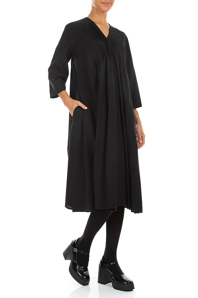 Romantic Pin Tuck Black Silk Bamboo Dress 3