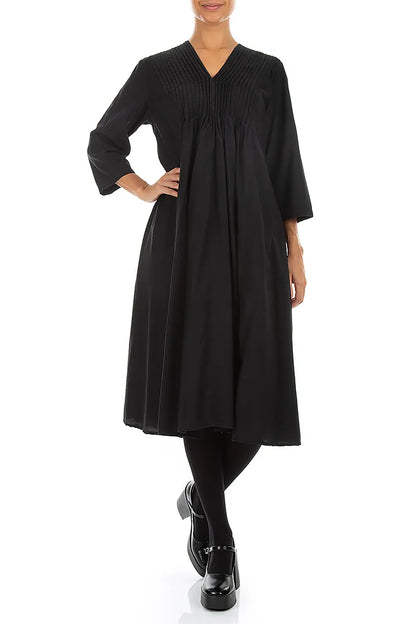 Romantic Pin Tuck Black Silk Bamboo Dress 4