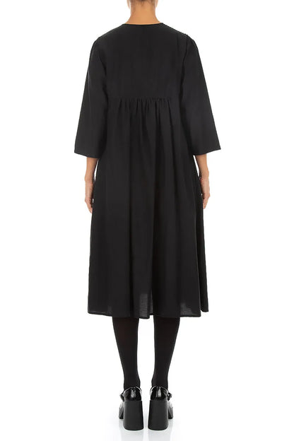 Romantic Pin Tuck Black Silk Bamboo Dress 2