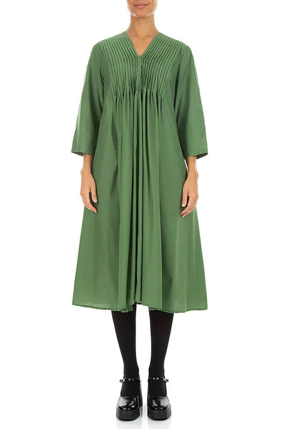 Romantic Pin Tuck Shamrock Green Silk Bamboo Dress 1