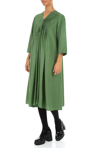 Romantic Pin Tuck Shamrock Green Silk Bamboo Dress 3
