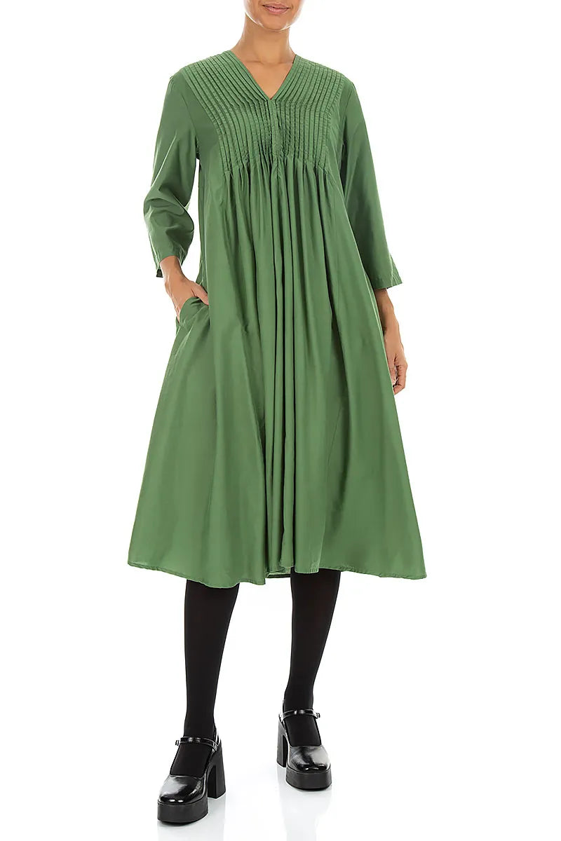 Romantic Pin Tuck Shamrock Green Silk Bamboo Dress 4