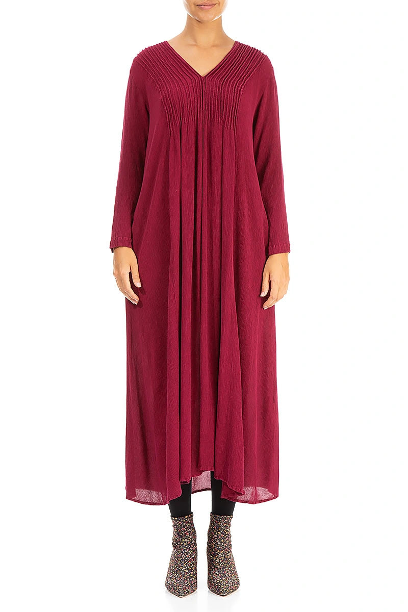 Romantic Ruby Silk Viscose Dress