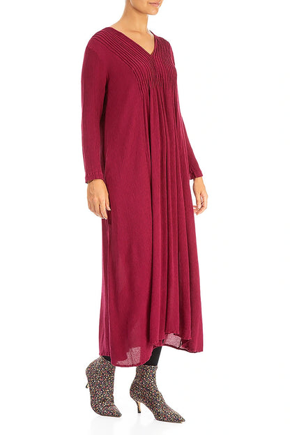Romantic Ruby Silk Viscose Dress