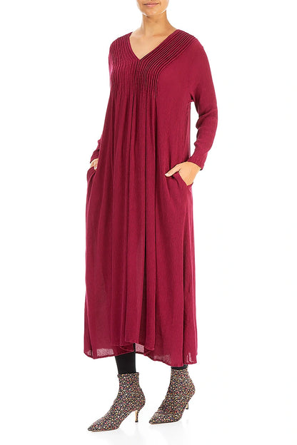 Romantic Ruby Silk Viscose Dress