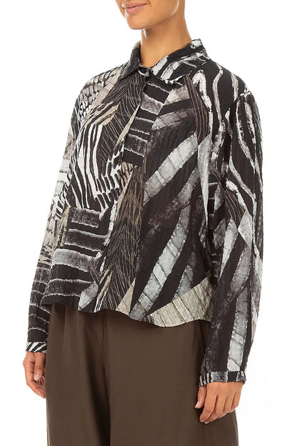 Rounded Hem Wild Ink Textured Silk Shirt 3