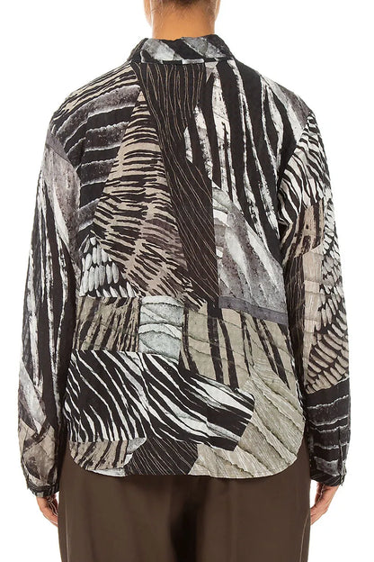 Rounded Hem Wild Ink Textured Silk Shirt 2