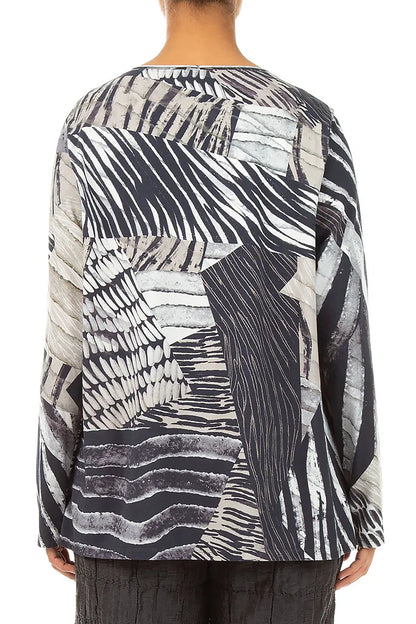 Rounded Pockets Wild Ink Cotton Blouse