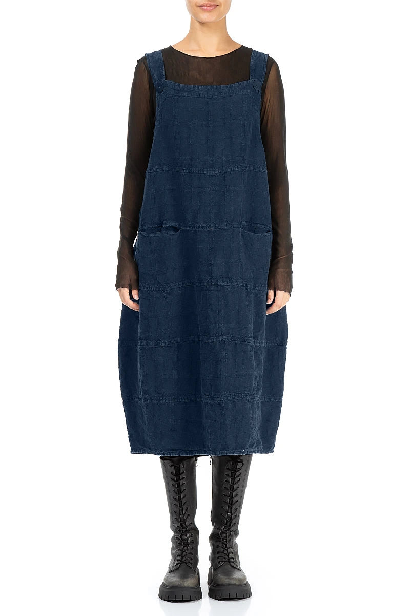 Royal Blue Patterned Linen Dungaree Dress 1