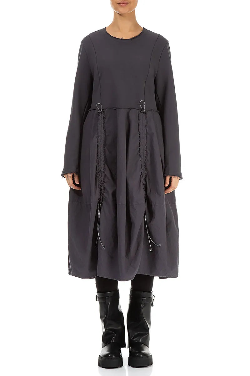 Ruched Graphite French Terry Cotton Dress 2