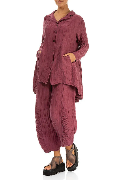 Ruched Hem Antique Ruby Crinkled Silk Linen Trousers 4
