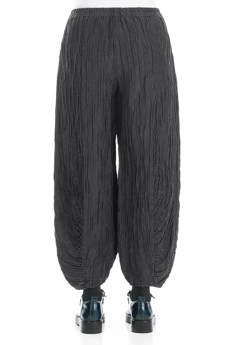 Ruched Hem Graphite Crinkled Silk Linen Trousers 2