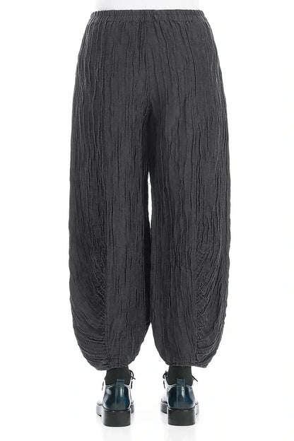 Ruched Hem Graphite Crinkled Silk Linen Trousers 2