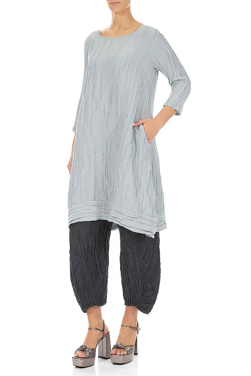 Ruched Hem Graphite Crinkled Silk Linen Trousers 4