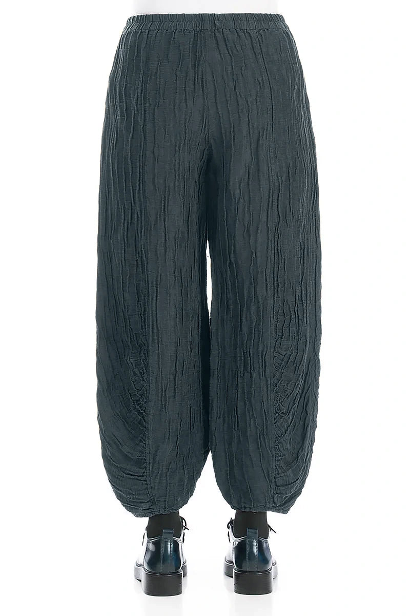 Ruched Hem Slate Crinkled Silk Linen Trousers 2