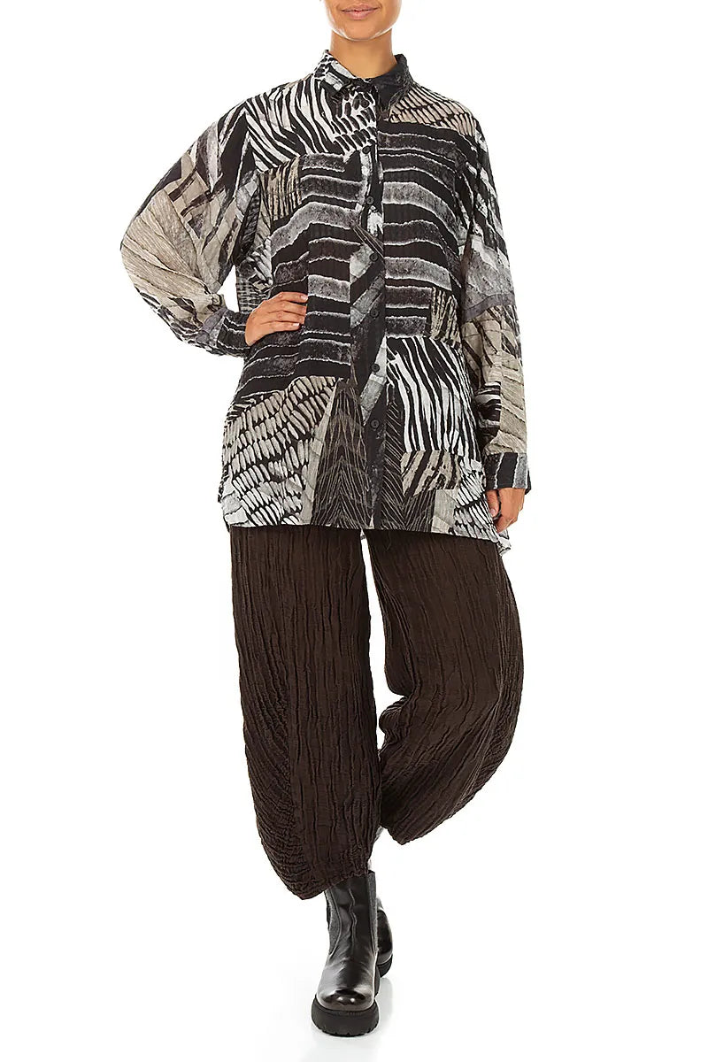 Ruched Hem Truffle Brown Crinkled Silk Linen Trousers 4