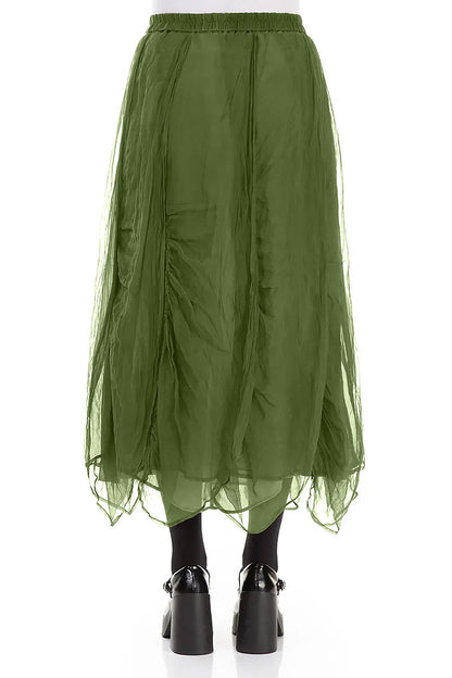 Ruched Shamrock Green Silk Chiffon Skirt
