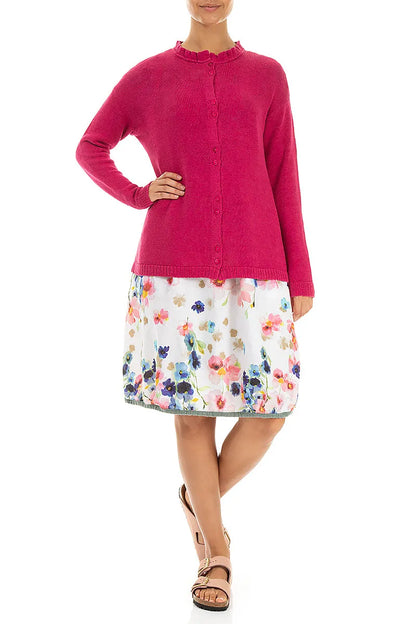 Ruffle Neck Fuchsia Linen Cardigan 4