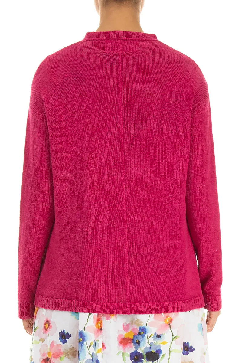 Ruffle Neck Fuchsia Linen Cardigan 2