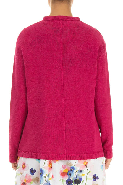 Ruffle Neck Fuchsia Linen Cardigan 2