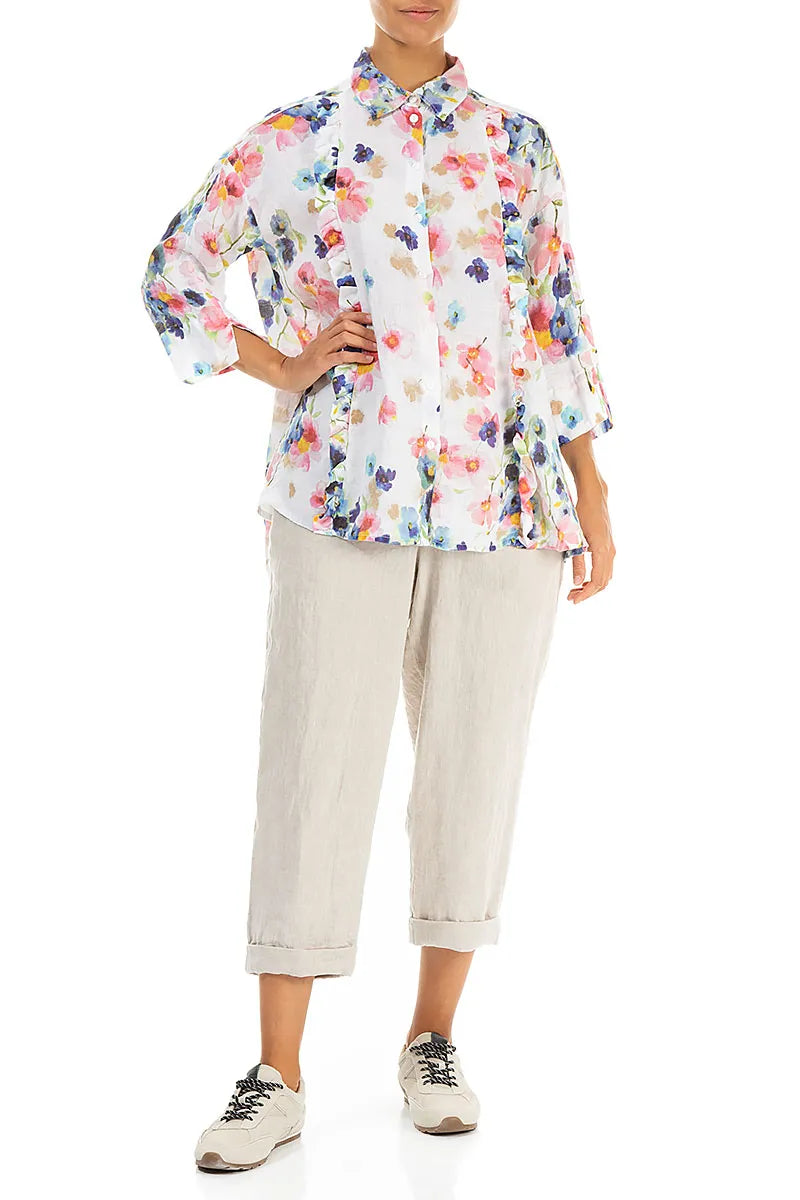 Ruffled Front Primrose Linen Shirt 4