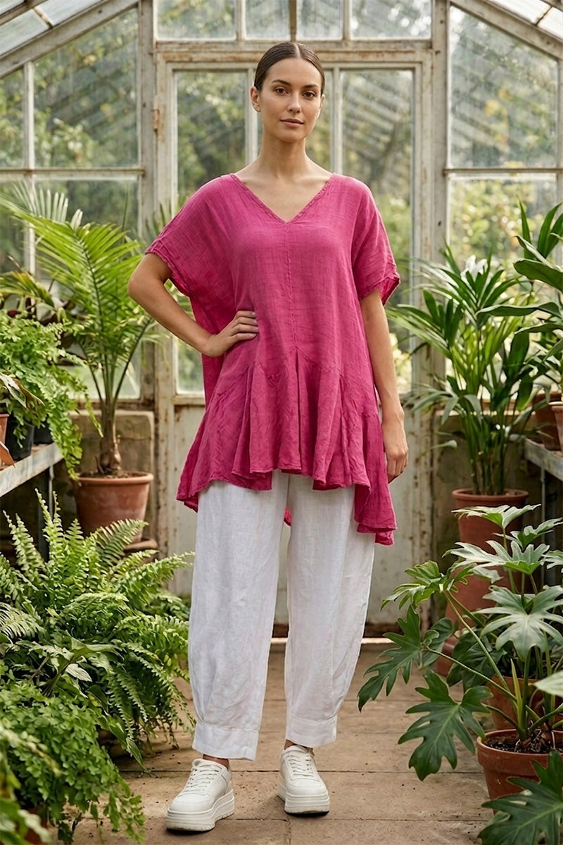 Ruffled Fuchsia Gauze Linen Blouse 1
