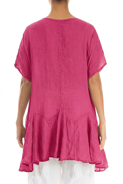 Ruffled Fuchsia Gauze Linen Blouse 3