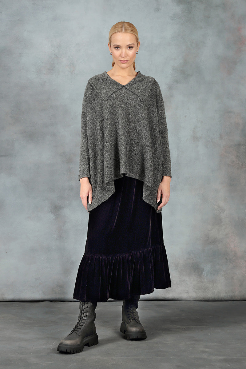 Ruffled Hemline Black Silk Velvet Skirt 6