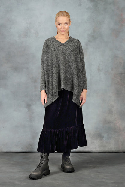Ruffled Hemline Black Silk Velvet Skirt 6