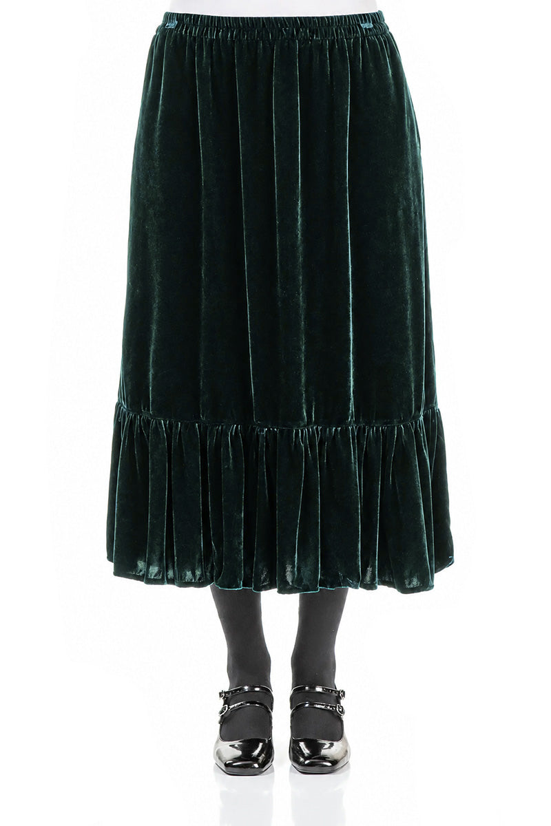 Ruffled Hemline Deep Turquoise Silk Velvet Skirt 1