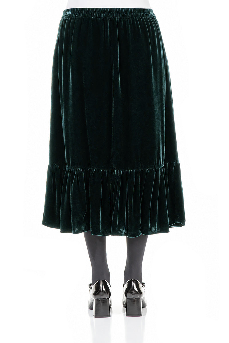Ruffled Hemline Deep Turquoise Silk Velvet Skirt 2