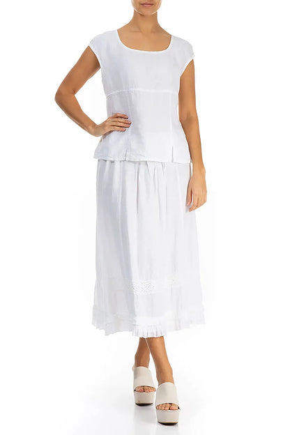 Ruffled Lace White Linen Skirt 4