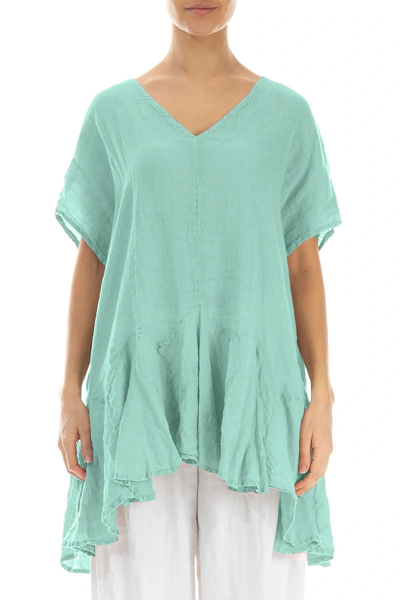 Ruffled Mint Gauze Linen Blouse 1