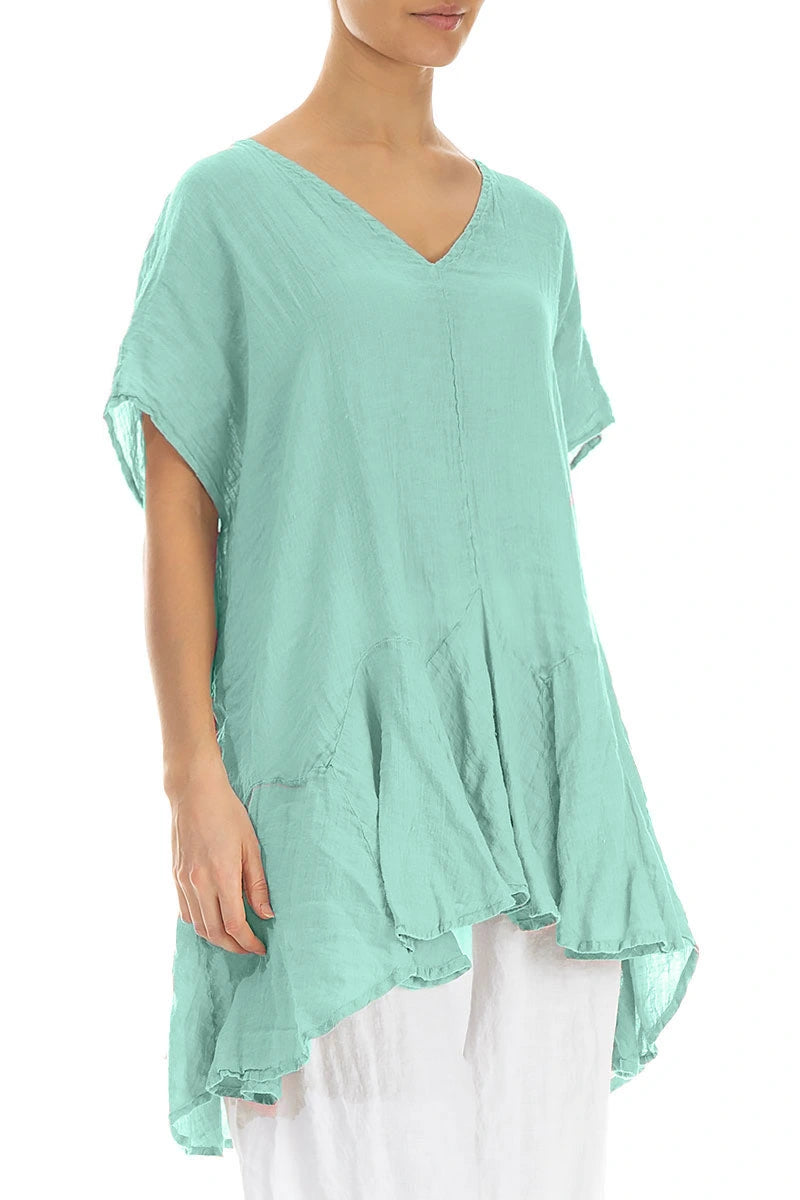 Ruffled Mint Gauze Linen Blouse 3