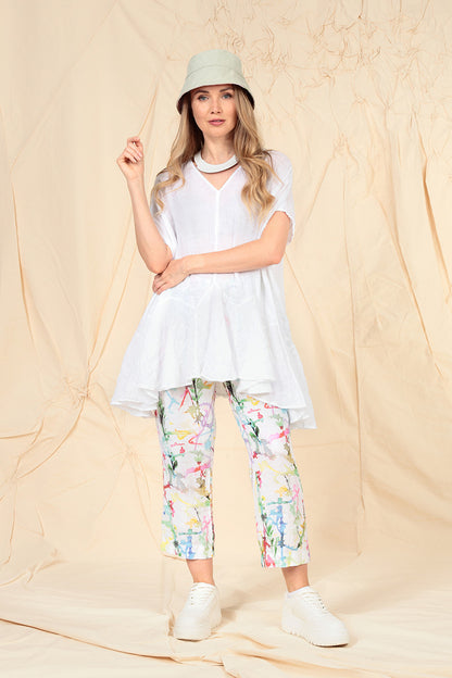 Ruffled White Gauze Linen Blouse 1