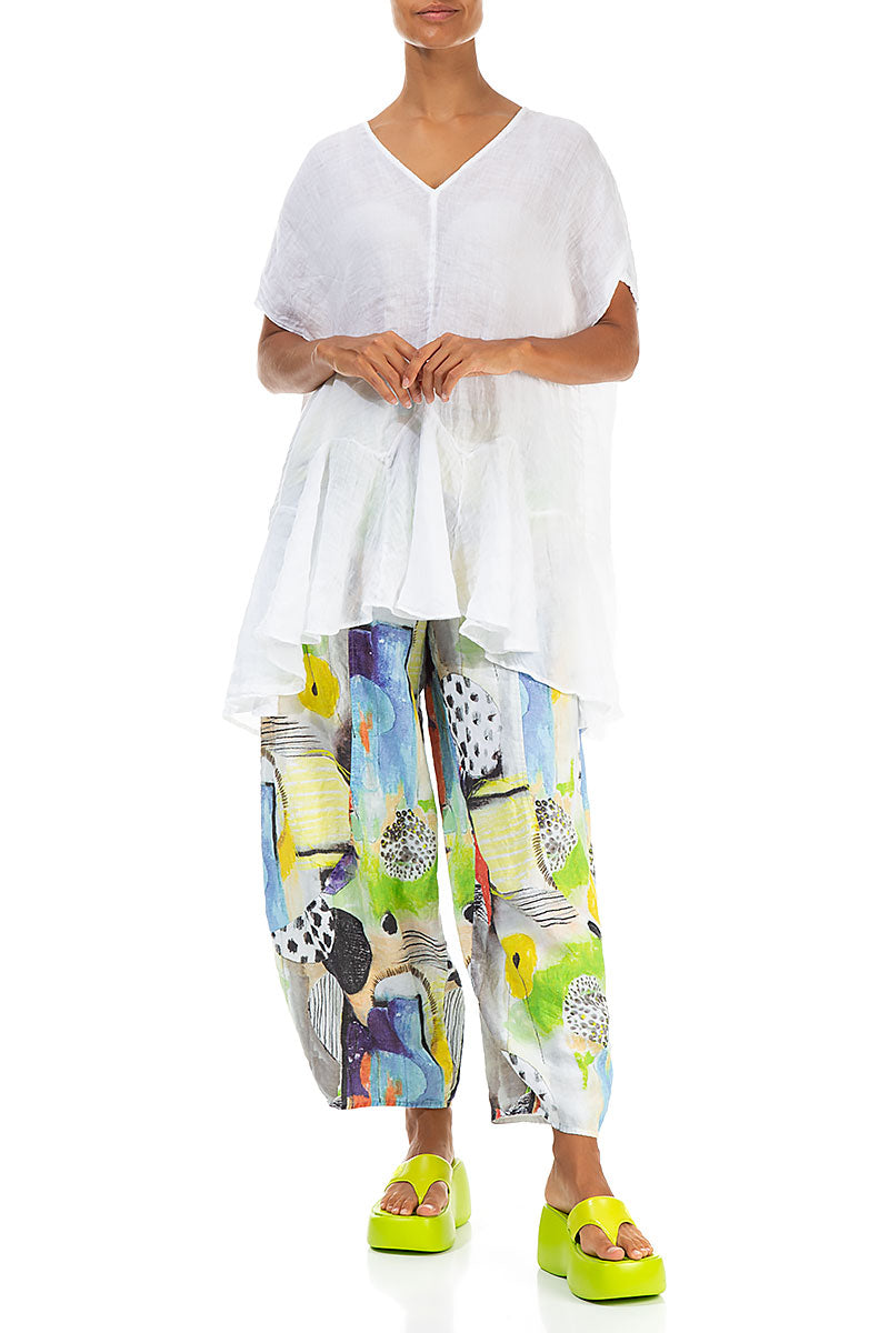 Ruffled White Gauze Linen Blouse 5