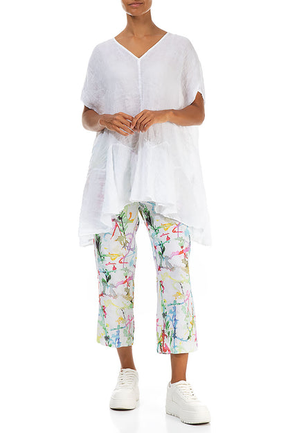 Ruffled White Gauze Linen Blouse 6
