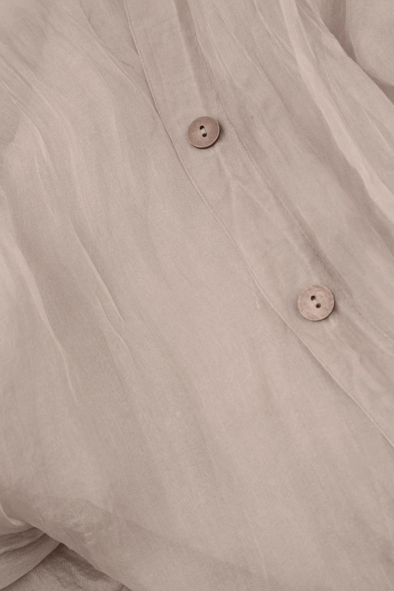 Buttoned Greige Silk Chiffon Jacket 7