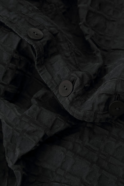 Flared Black Checkered Linen Cotton Jacket