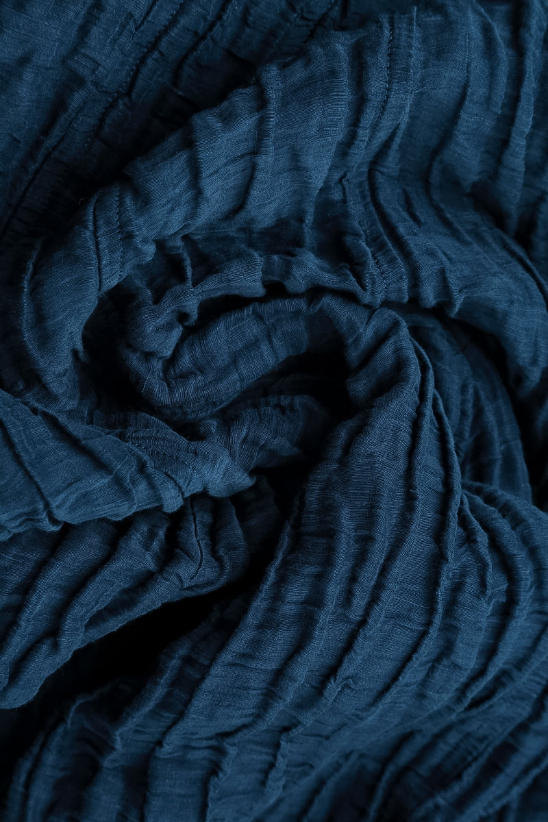 Long Sleeves V-Neck Crinkled Royal Blue Silk Dress 5