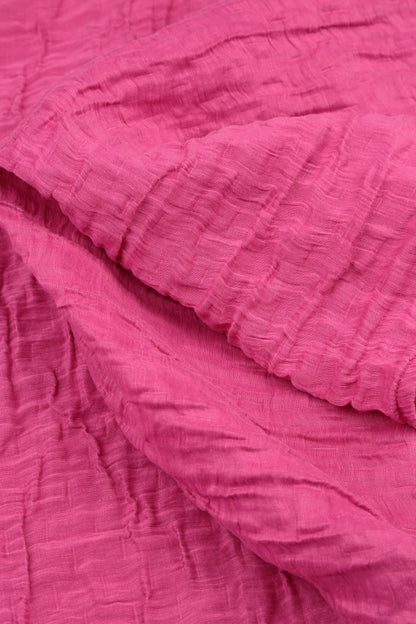 Balloon Crinkled Fuchsia Silk Linen Dress 5
