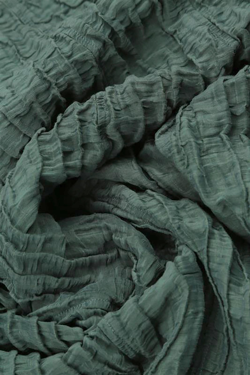 Flared Crinkled Sage Silk Linen Shirt 5