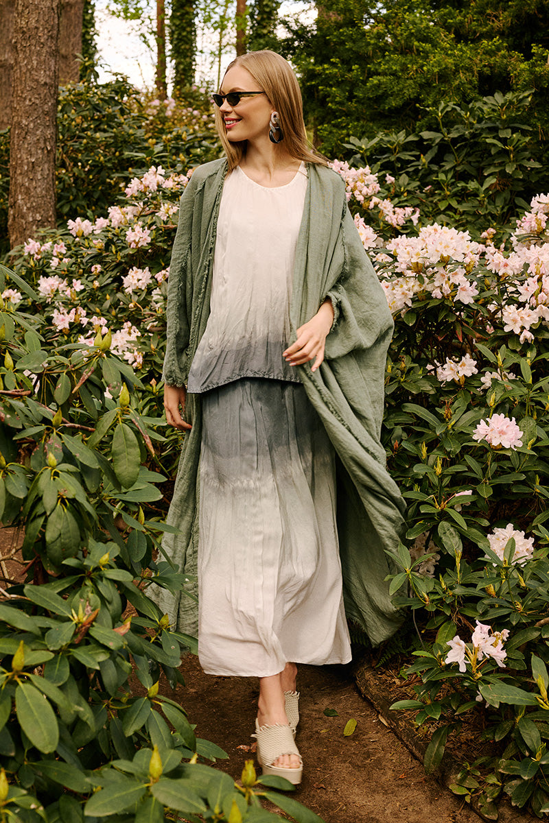 Sage Ombré Crumpled Pure Silk Skirt 7
